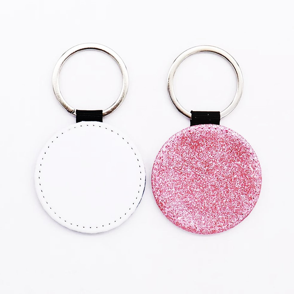 12 Pack Sublimation Blanks Keychain 4 Types Glitter PU Leather Keychain DIY  Heat Transfer Keyring Pink
